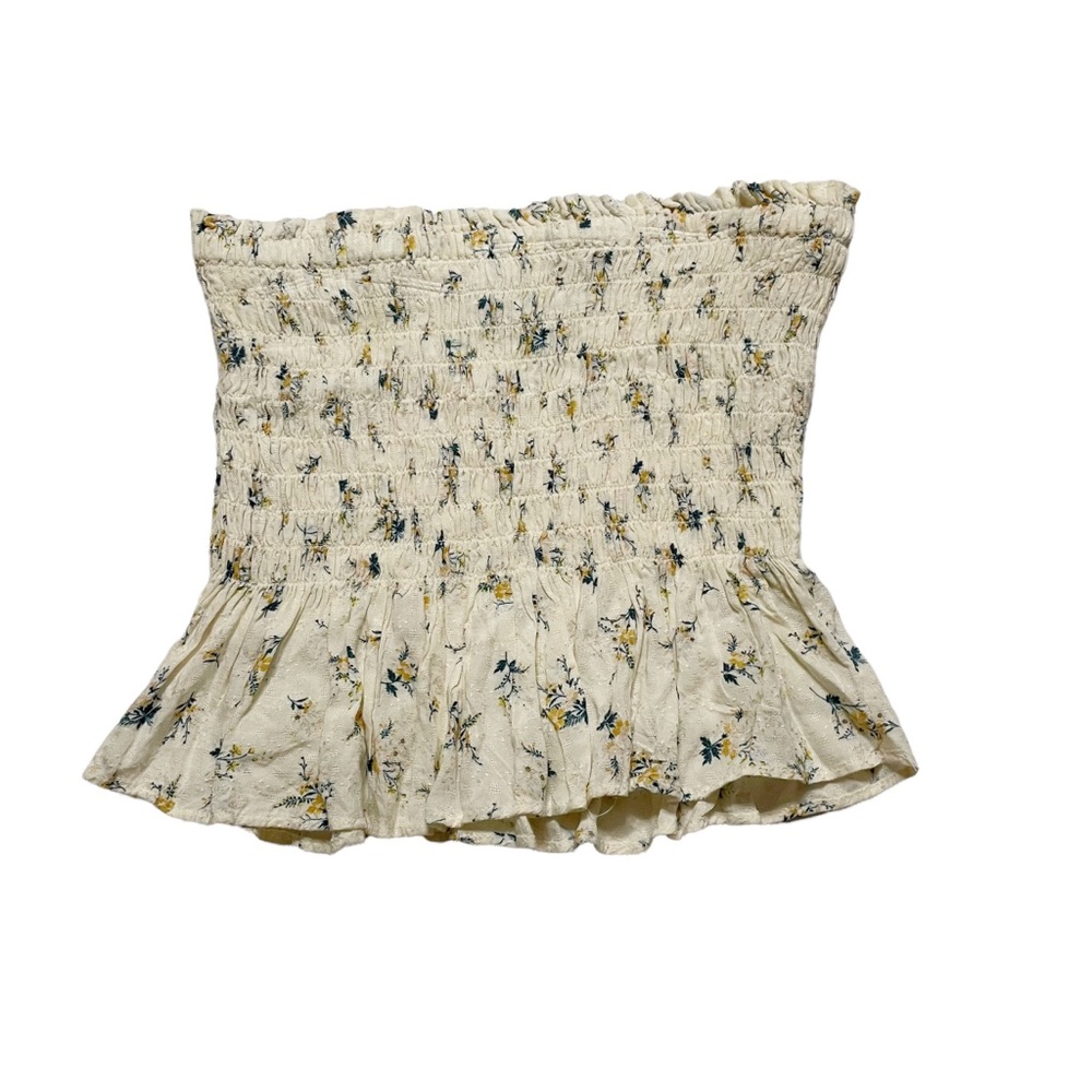 American Eagle Outfitters Smocked Floral Strapless Boho Summer Blouse Size Small - Picture 2 of 5